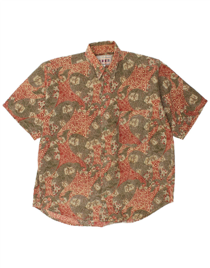 COMPAGNIE Camisa de manga corta para hombre de viscosa floral caqui grande