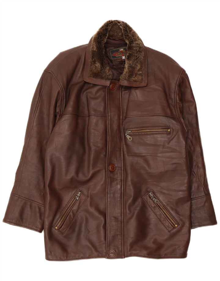 Vintage chaqueta de cuero para hombre Reino Unido 44 2XL cuero marrón