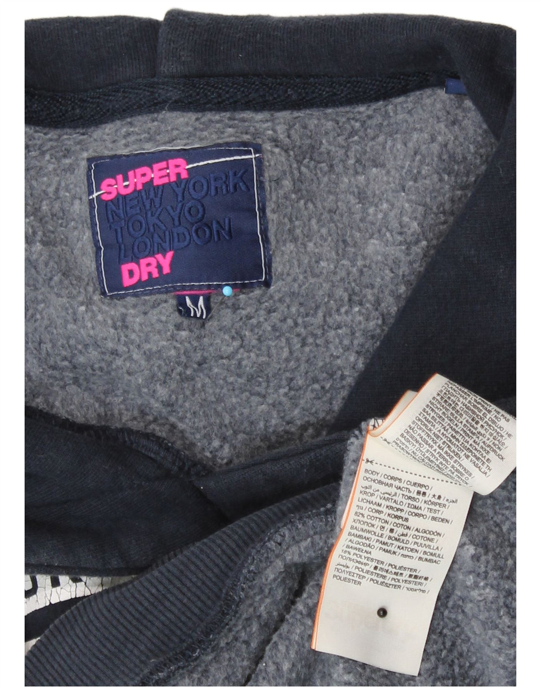 Superdry Jersey con capucha extragrande y gráfico para mujer, talla 44, talla mediana, azul marino