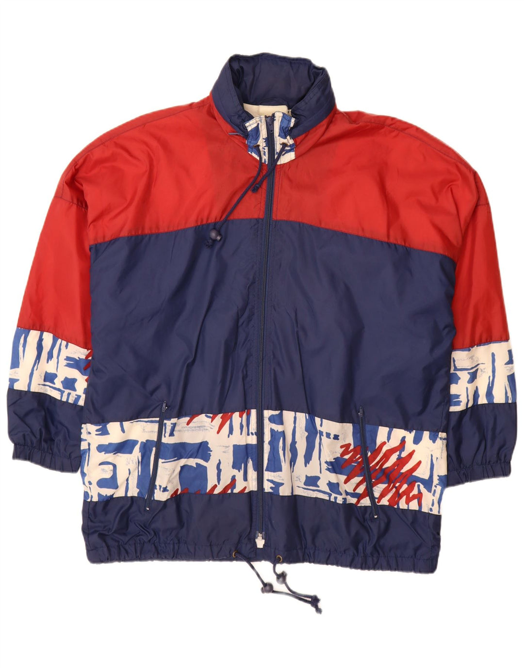 Vintage hombres chaqueta de lluvia Reino Unido 42 XL azul marino colorblock