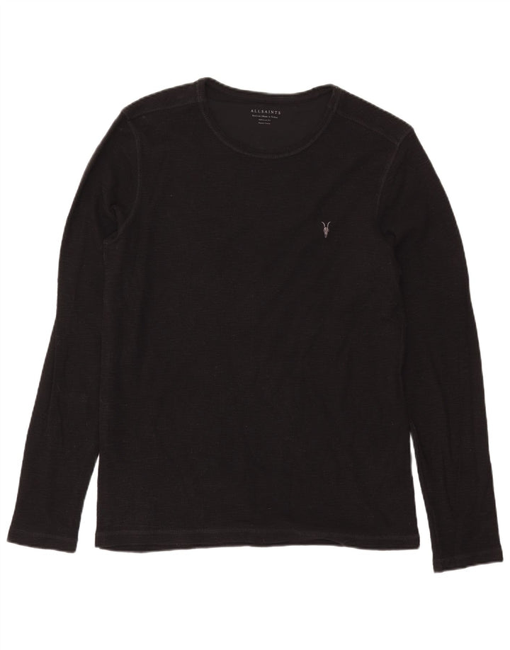 All Saints Top de corte regular para hombre, manga larga, algodón negro mediano