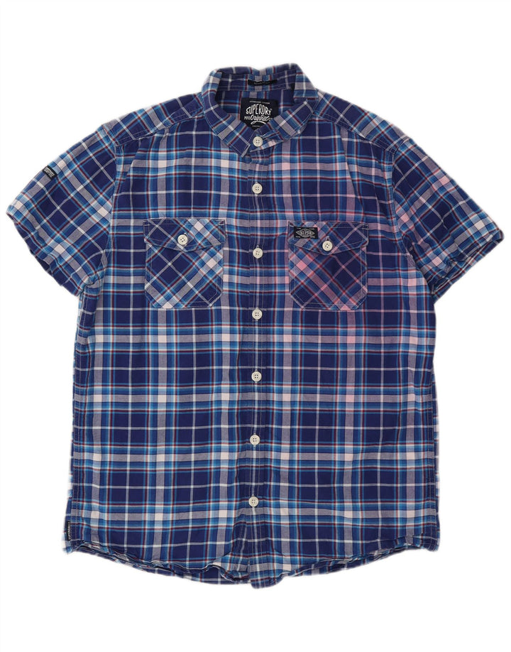 Superdry Camisa De Manga Corta De Algodón A Cuadros Azul Grande Para Hombre