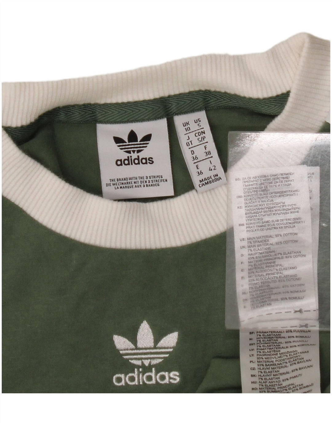 ADIDAS Mujer Top Manga Larga UK 10 Pequeño Algodón Verde