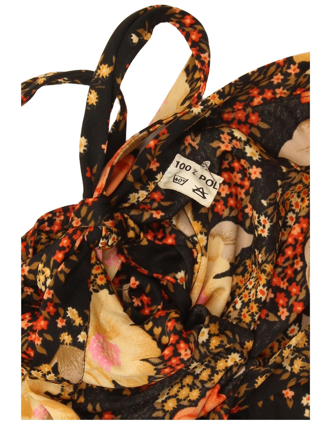 Vintage mujer A-Line falda W34 poliéster floral negro grande