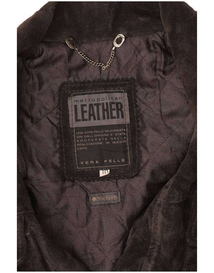 Vintage mujer ante chaqueta cortavientos de gran tamaño Reino Unido 10 cuero gris pequeño