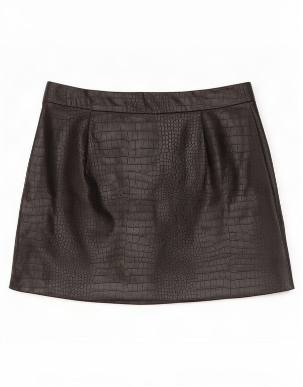 Zara Mujer Minifalda De Piel Sintética Mediana W28 Estampado Animal Negro