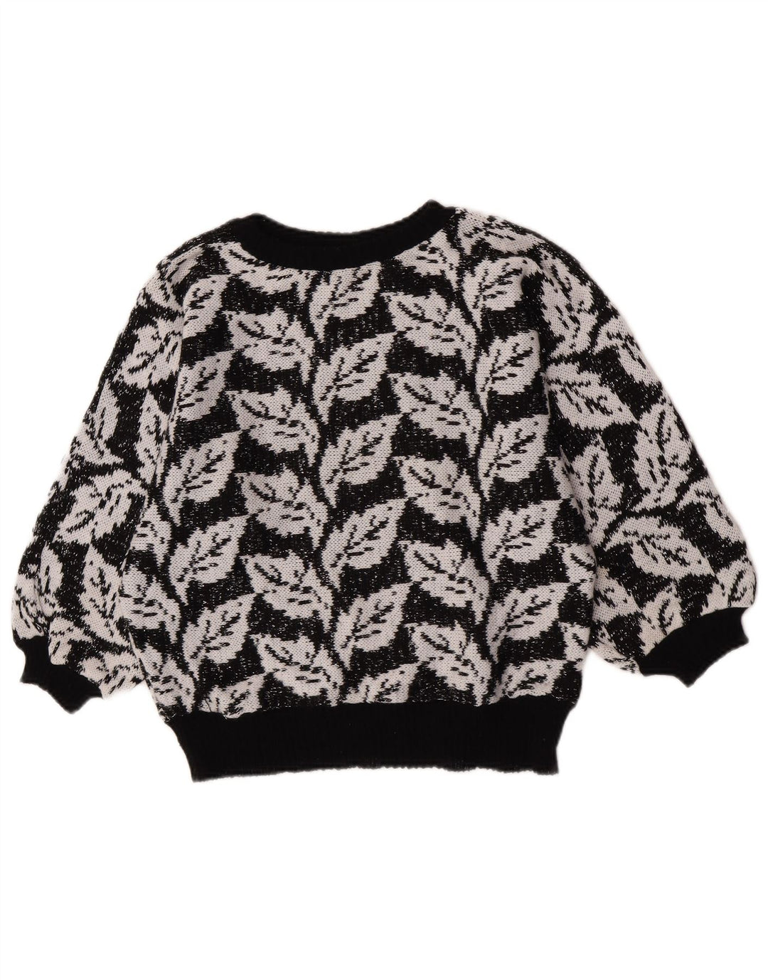 Vintage mujeres patrón abstracto cuello redondo jersey suéter Reino Unido 14 medio negro