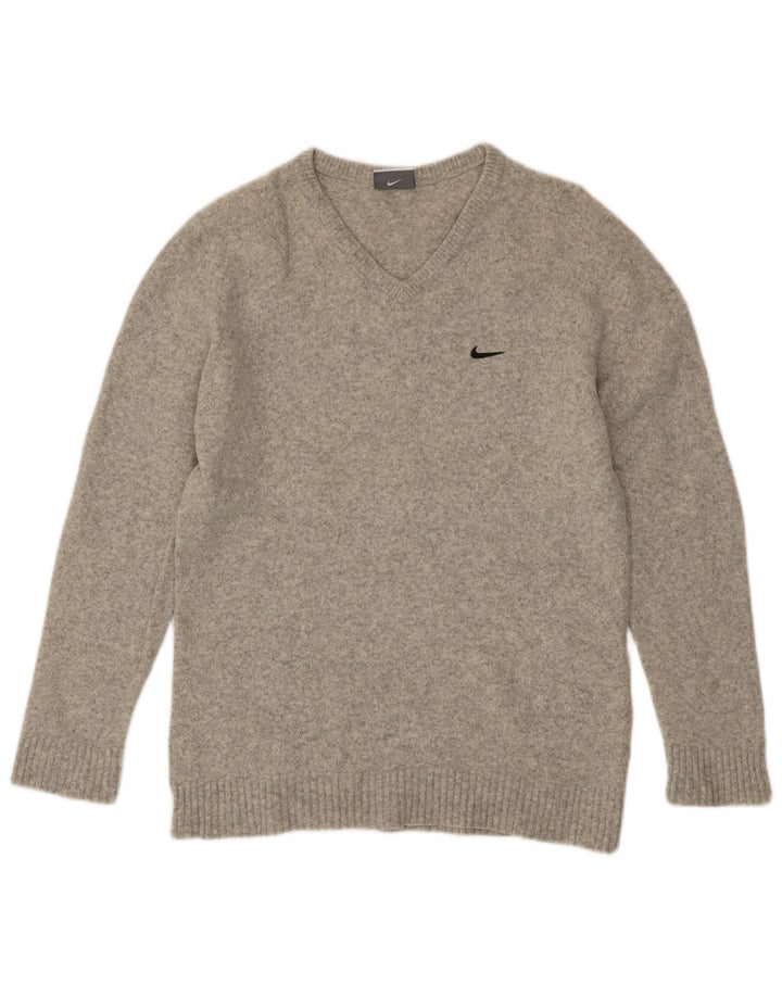 Nike - Jersey con cuello en V para mujer, talla 40, talla grande, lana moteada gris