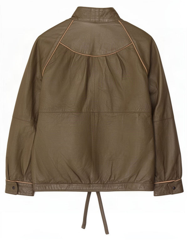 Chaqueta de cuero vintage para mujer EU 44 XL Caqui