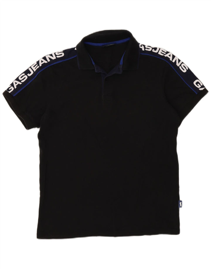 Gas Polo gráfico para hombre de algodón color block en negro mediano