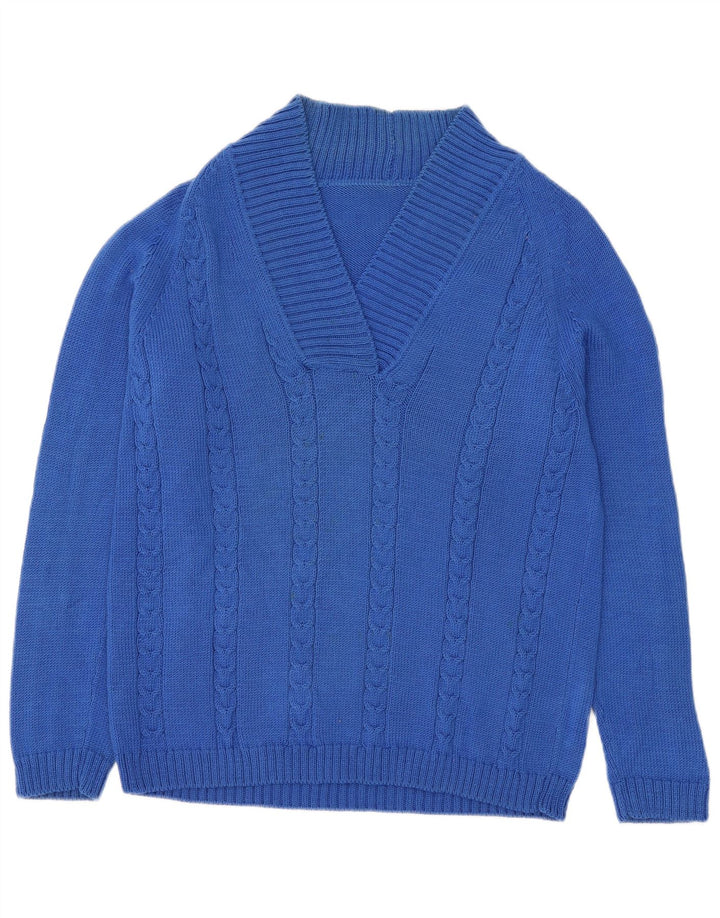 Vintage hombres V-cuello jumper suéter azul medio