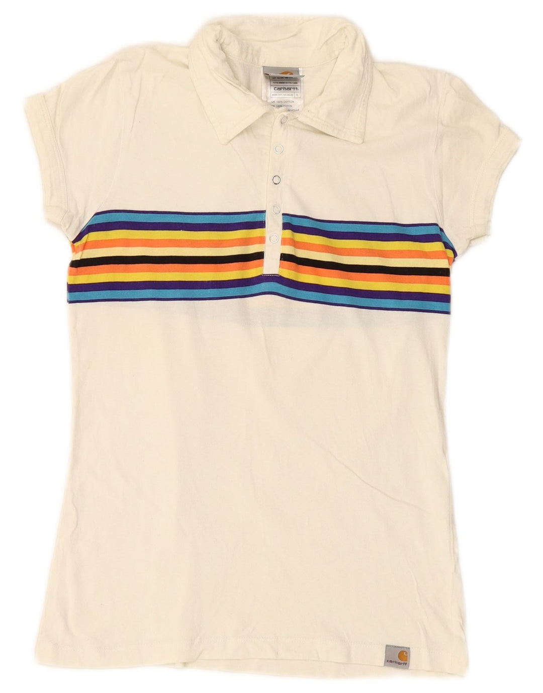 CARHARTT Polo para mujer UK 8 Pequeño algodón a rayas blancas