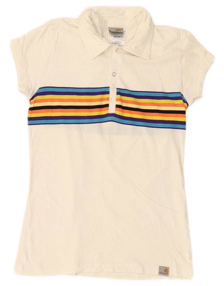 CARHARTT Polo para mujer UK 8 Pequeño algodón a rayas blancas