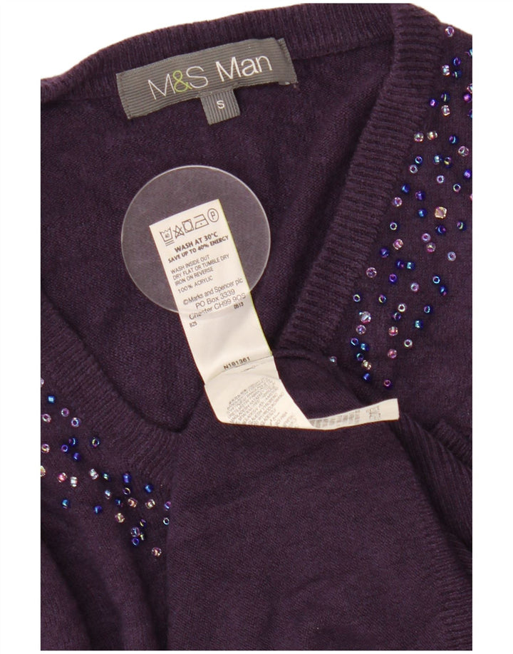 MARKS & SPENCER Suéter con Cuello en V para Hombre Pequeño Acrílico Púrpura