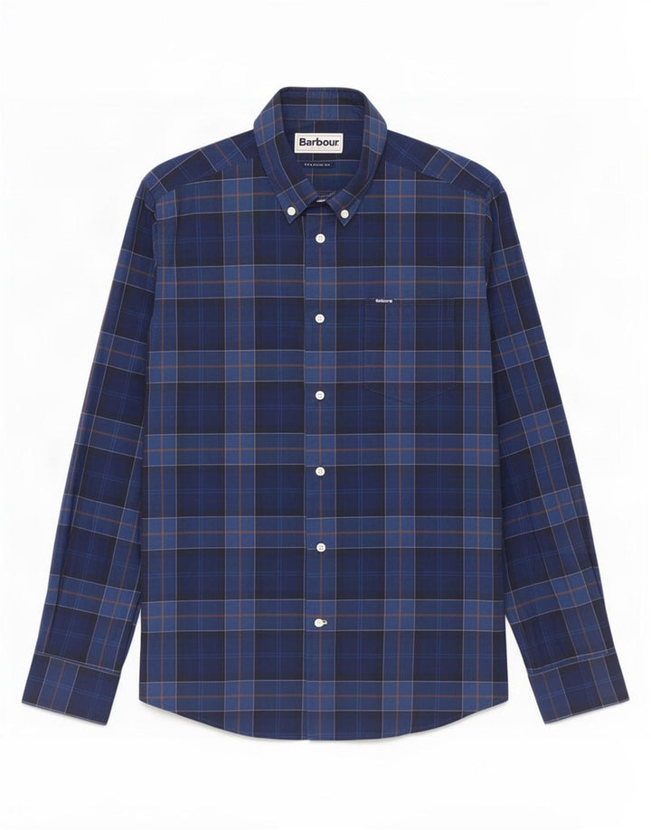 Barbour Hombre Camisa Entallada De Algodón A Cuadros Azul Medio