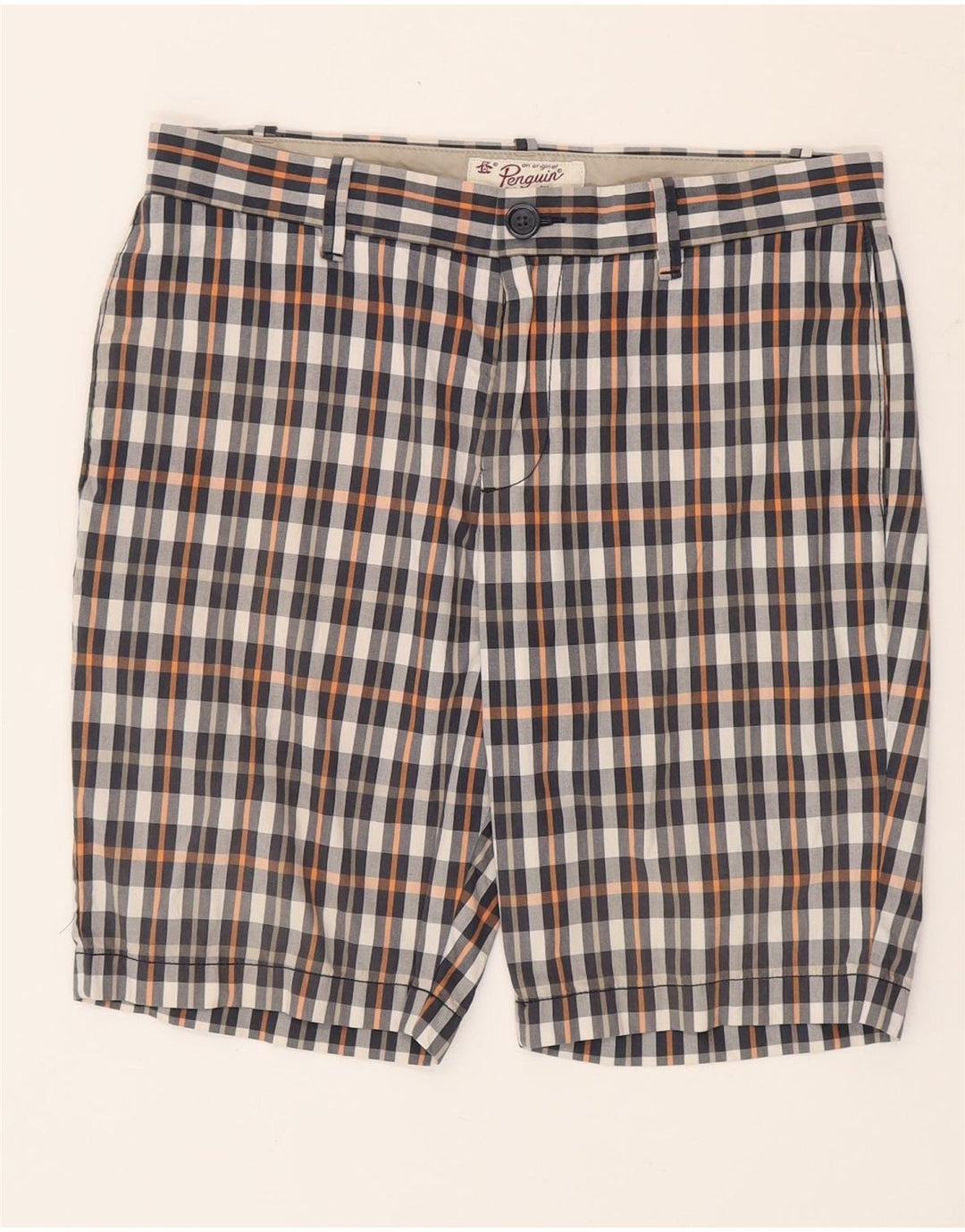 Pantalones cortos chinos Penguin para hombre W32 Algodón a cuadros multicolor mediano