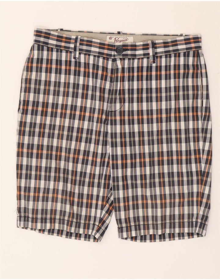 Pantalones cortos chinos Penguin para hombre W32 Algodón a cuadros multicolor mediano