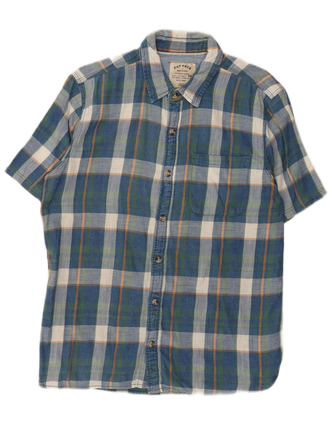 Camisa de franela de manga corta para hombre de Fat Face de algodón a cuadros en azul medio