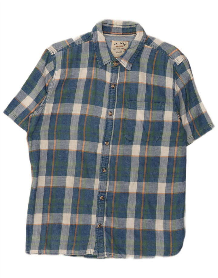 Camisa de franela de manga corta para hombre de Fat Face de algodón a cuadros en azul medio