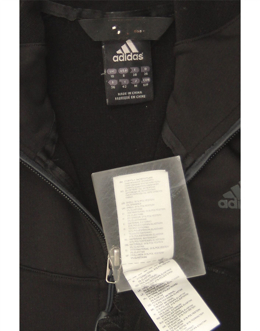 Adidas Sudadera con capucha y cremallera para mujer UK 10 Small Poliéster negro