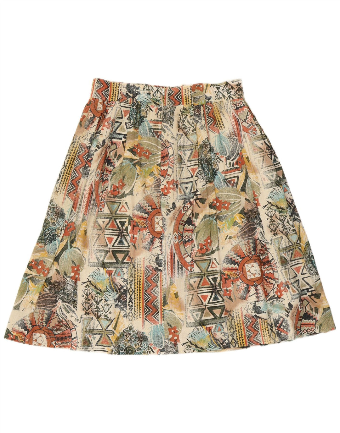 VINTAGE Falda plisada para mujer Reino Unido 16 Grande W32 Geométrica multicolor