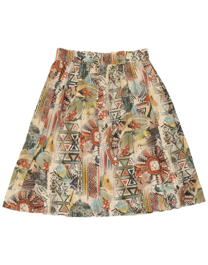 VINTAGE Falda plisada para mujer Reino Unido 16 Grande W32 Geométrica multicolor