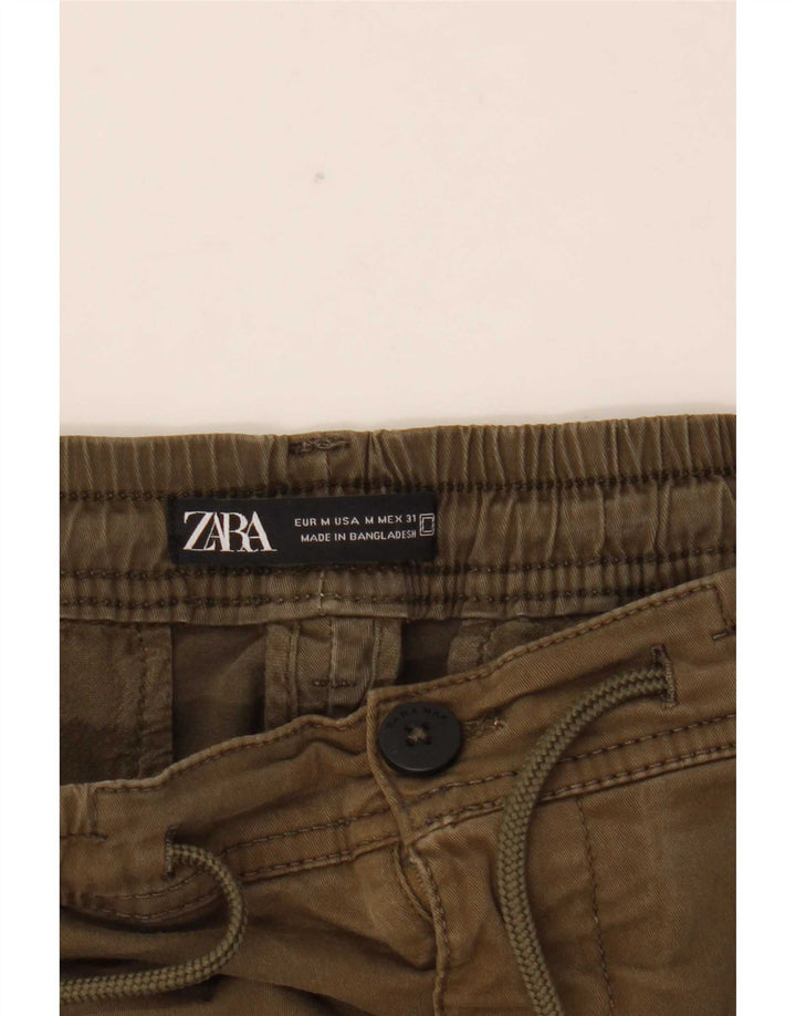 Zara Mens Joggers Cargo Trousers Medium W31 L28 Khaki Cotton