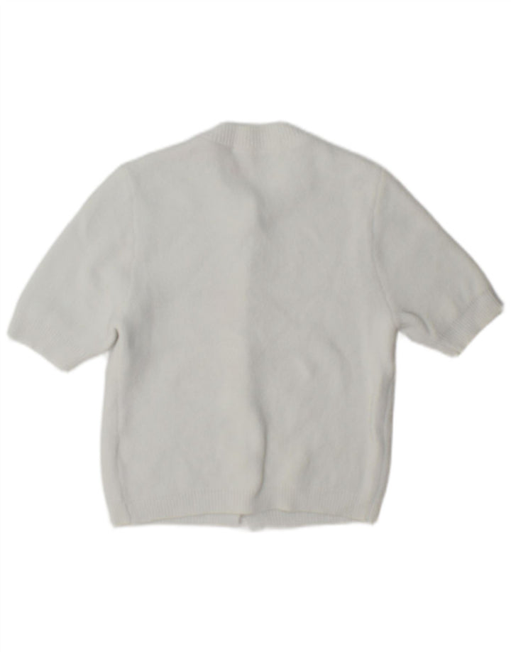 Zara Mujer Cárdigan De Manga Corta Suéter UK 10 Small Blanco Poliamida