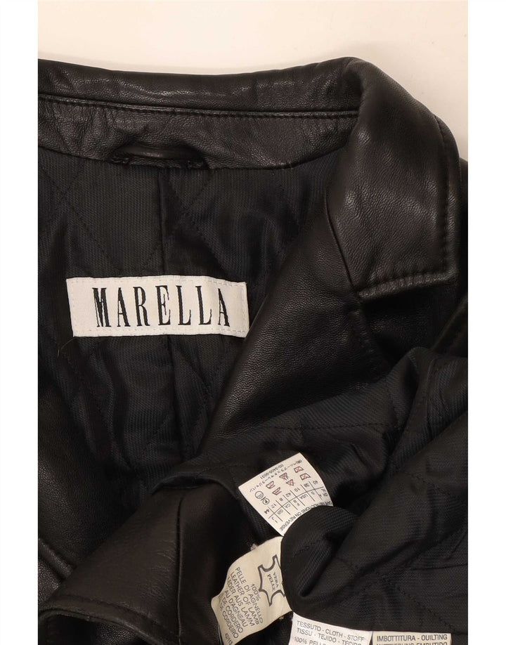 Marella Abrigo de cuero para mujer Reino Unido 42 Cuero negro mediano