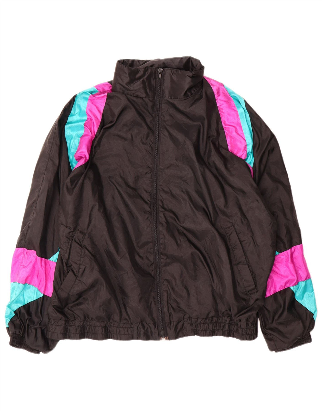 Vintage hombres holgado ajuste chándal top chaqueta pequeña negro colorblock