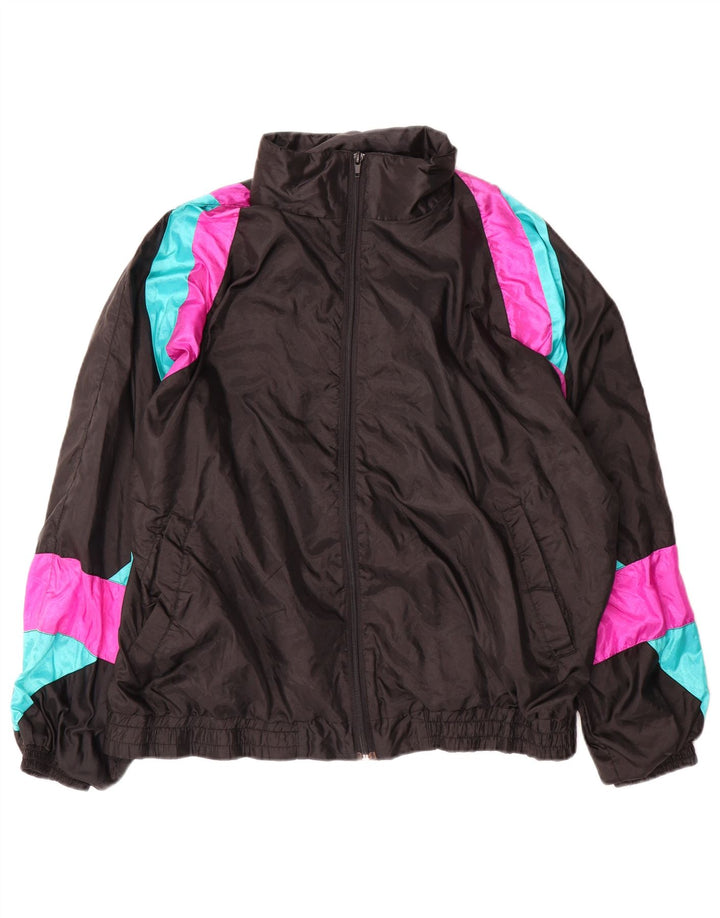 Vintage hombres holgado ajuste chándal top chaqueta pequeña negro colorblock