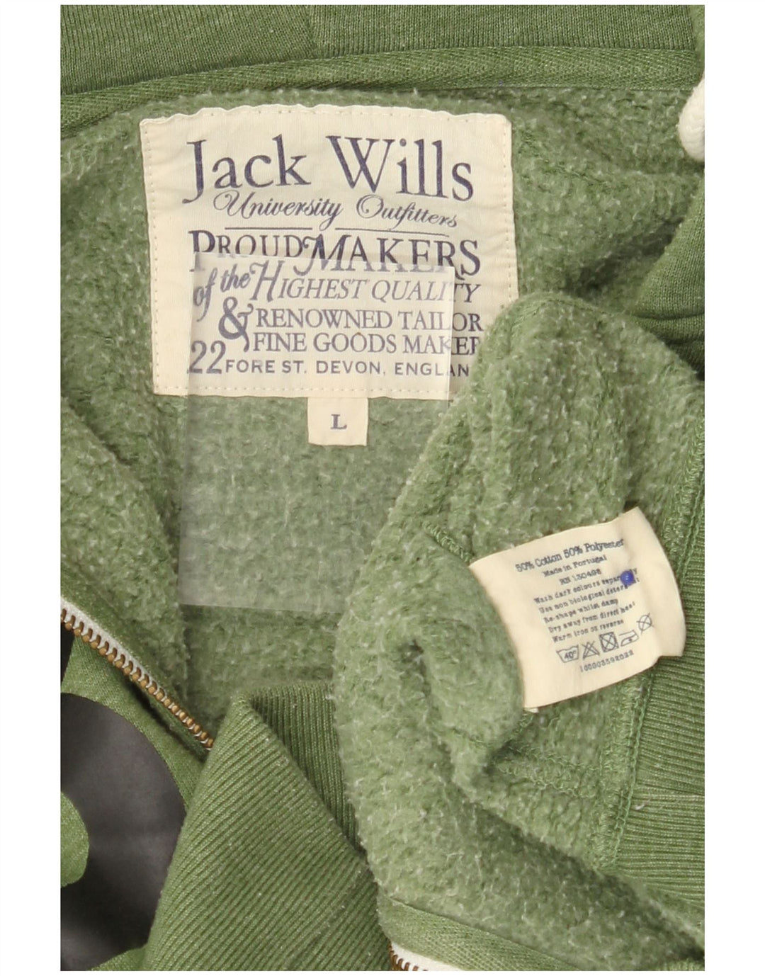 JACK WILLS Suéter con capucha y cremallera gráfica para hombre Algodón verde grande