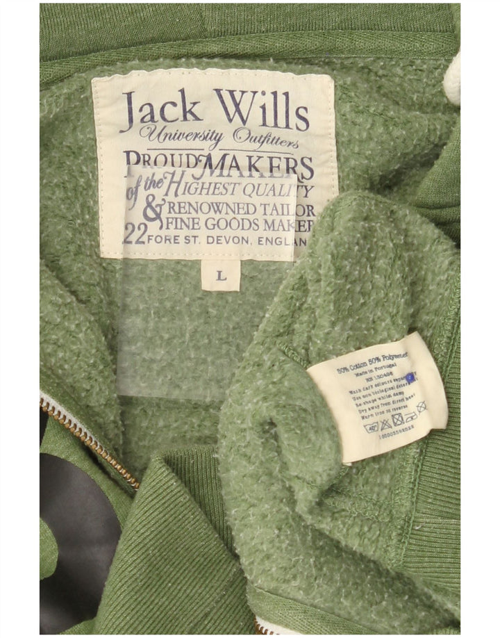 JACK WILLS Suéter con capucha y cremallera gráfica para hombre Algodón verde grande