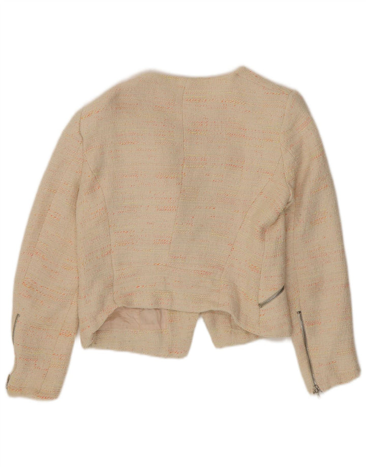 Zara Mujer Crop Blazer Chaqueta UK 12 Medio Beige Algodón Moteado