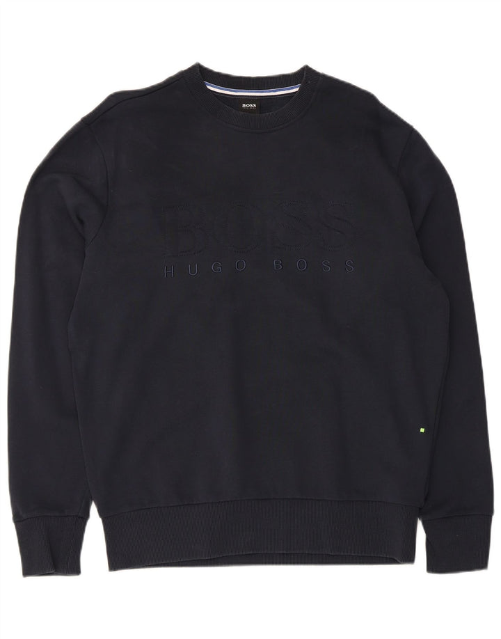 HUGO BOSS Hombre | Sudadera con gráfico tipo jersey de algodón azul marino mediano