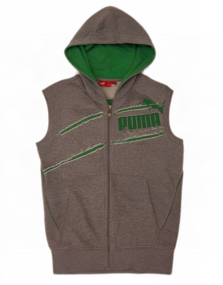 Puma Hombre Gráfico Sin Mangas Zip Sudadera Con Capucha Suéter Pequeño Gris