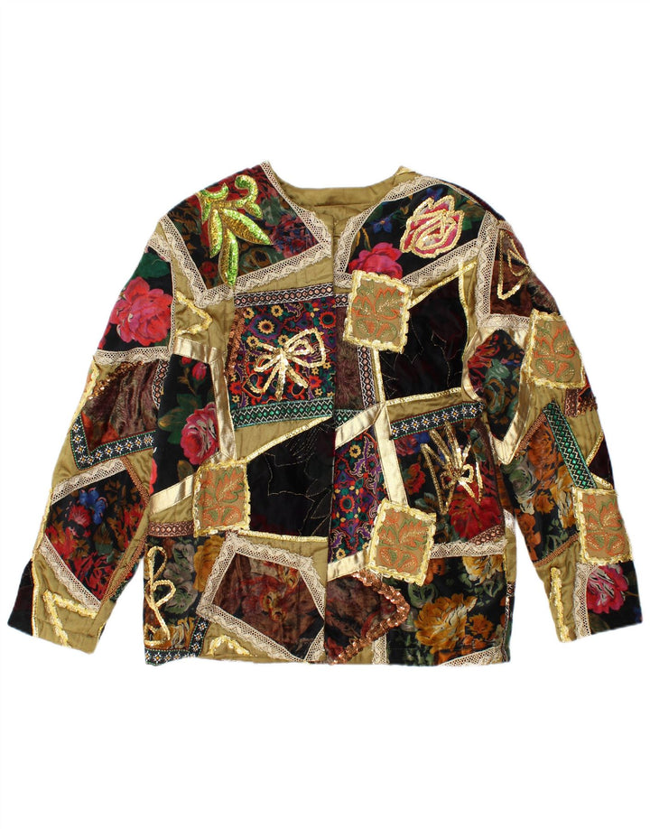 ELISA LANDRI Chaqueta Blazer para Mujer UK 16 Grande Caqui Patchwork Viscosa