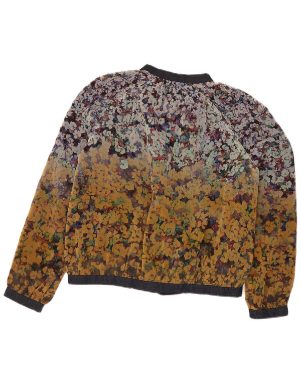 Zara Mujer Chaqueta Bomber Extragrande UK 10 Small Poliéster Floral Amarillo