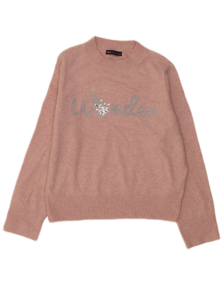 Marks & Spencer Jersey con cuello redondo y gráfico para mujer, talla 44, color rosa medio