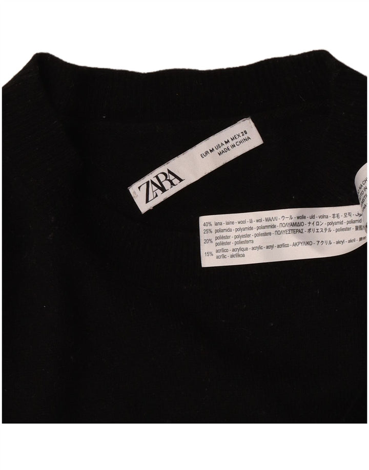 Zara Mujer Jersey De Cuello Redondo De Gran Tamaño UK 40 Lana Negra Mediana