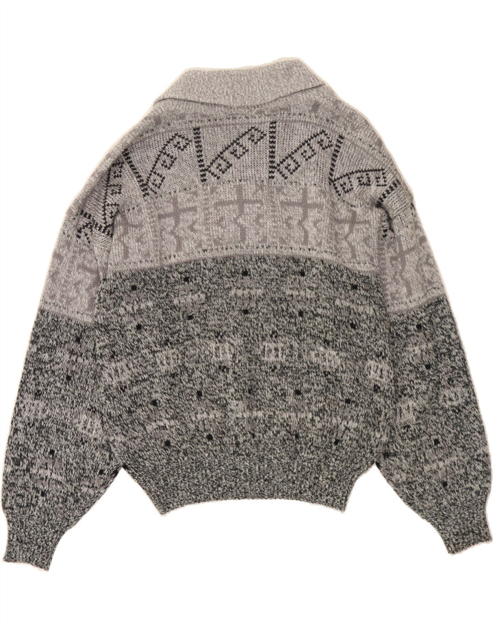 VINTAGE Mens Shawl Neck Jumper Sweater IT 48/50 Medium Grey Flecked Vintage Vintage and Second-Hand Vintage from Messina Hembry 
