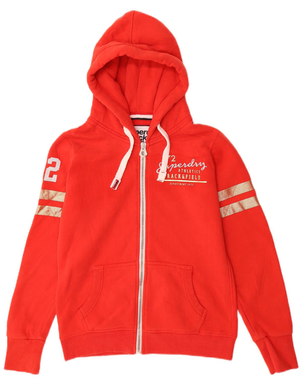 SUPERDRY Suéter con capucha y cremallera gráfica para mujer UK 12 Medium Red Cotton
