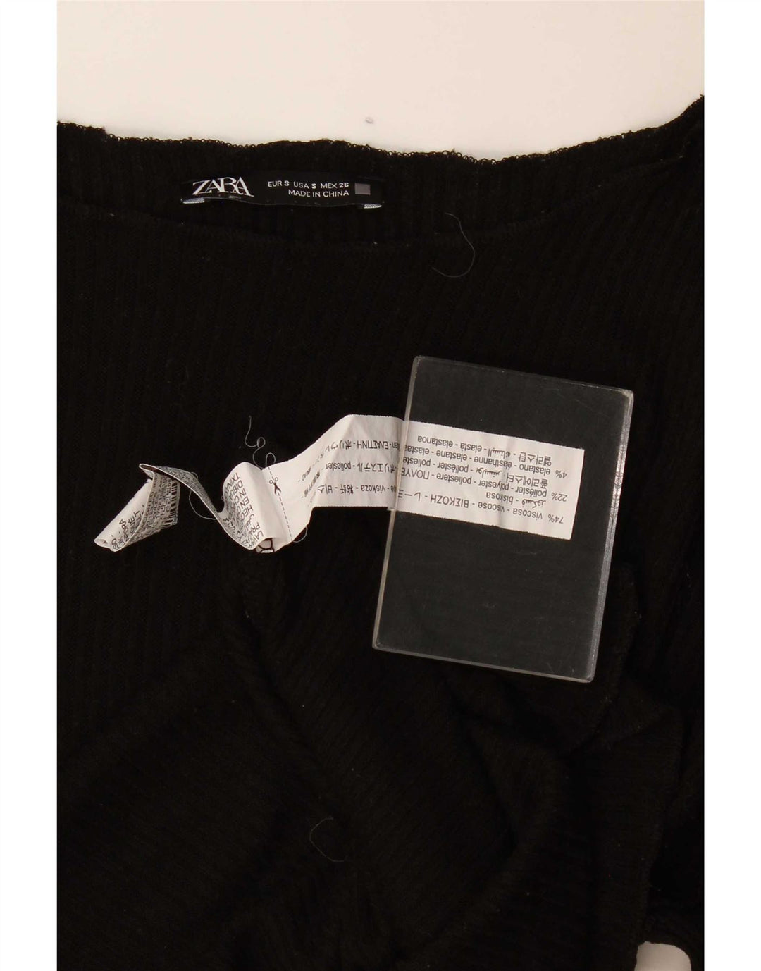 Zara Mujer Top Extragrande Manga Larga UK 10 Small Viscosa Negra