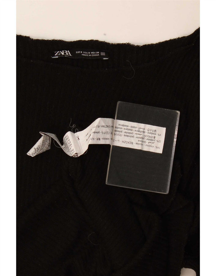 Zara Mujer Top Extragrande Manga Larga UK 10 Small Viscosa Negra