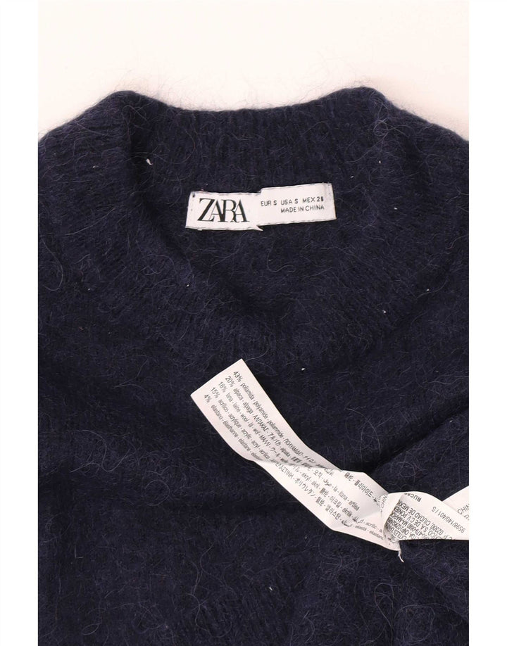 Zara Mujer Cuello Redondo Jersey Jersey UK 10 Small Azul Marino Poliamida