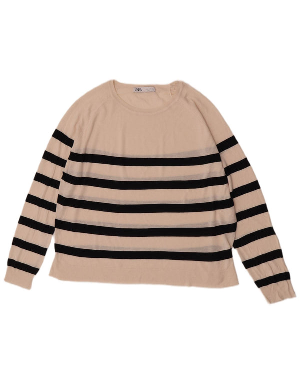 Zara Mujer Jersey Con Cuello Barco UK 40 XL Off White Viscosa A Rayas