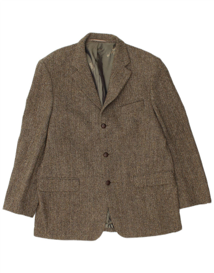 Harris Tweed Chaqueta tipo blazer de 3 botones para hombre UK 40 Large Brown Herringbone
