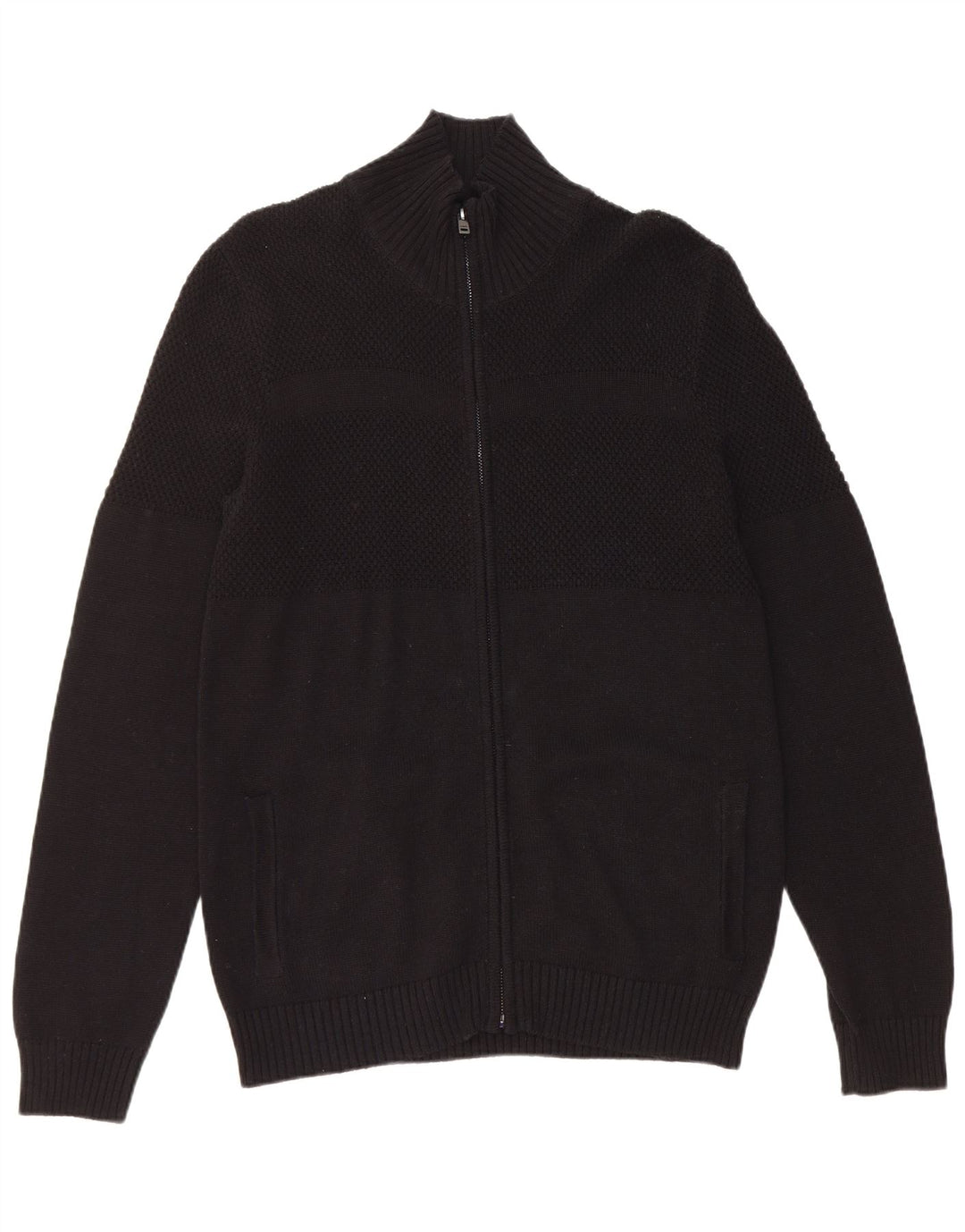 GUESS Suéter tipo cárdigan para hombre grande de algodón negro