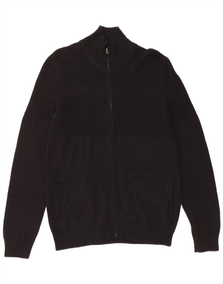 GUESS Suéter tipo cárdigan para hombre grande de algodón negro