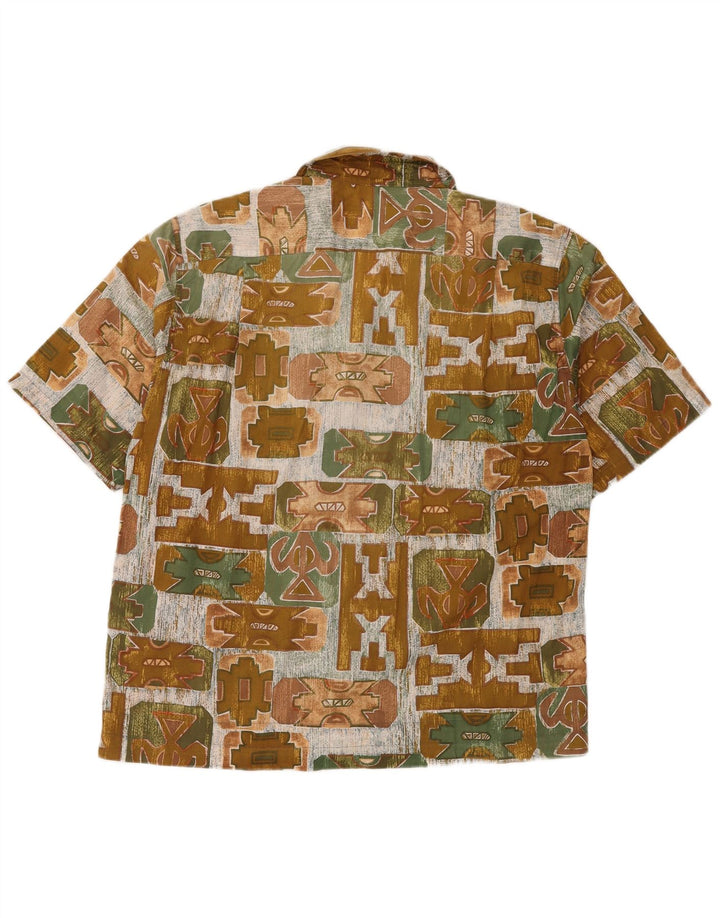 Vintage hombres camisa de manga corta medio caqui geométrico